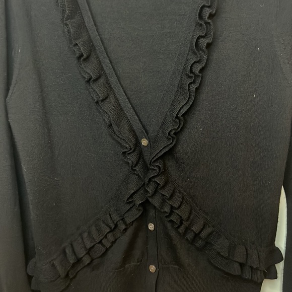 J Crew 100%Merino Wool Ruffle Sweater Black Sz Medium - Picture 2 of 9